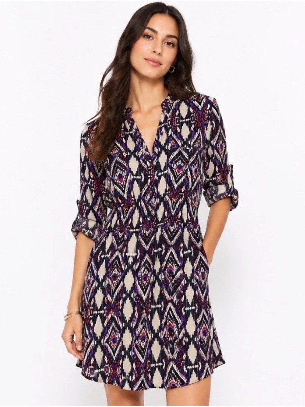 Holding Horses Anthropologie Geometric Ikat Shirt Dress Size 6 Casual